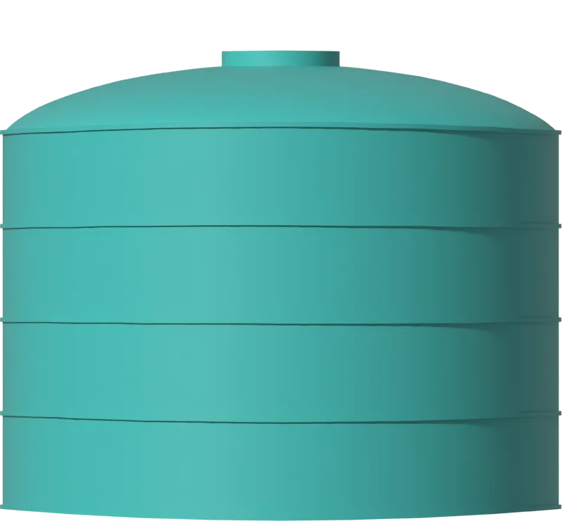 Green water tank seen from side view